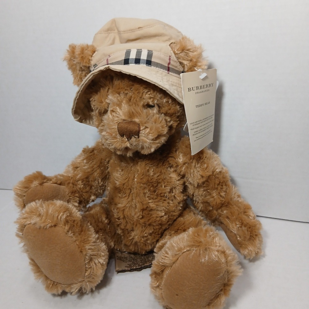 Burberry Fragrances Teddy Bear Collectable bucket hat Soft Plush Toy 12" NWT